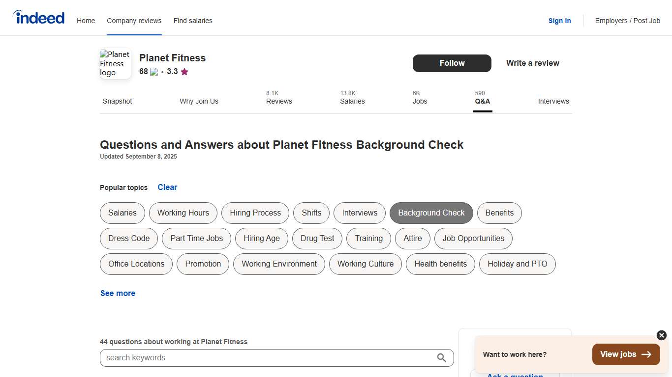 Questions and Answers about Planet Fitness Background Check Indeed.com