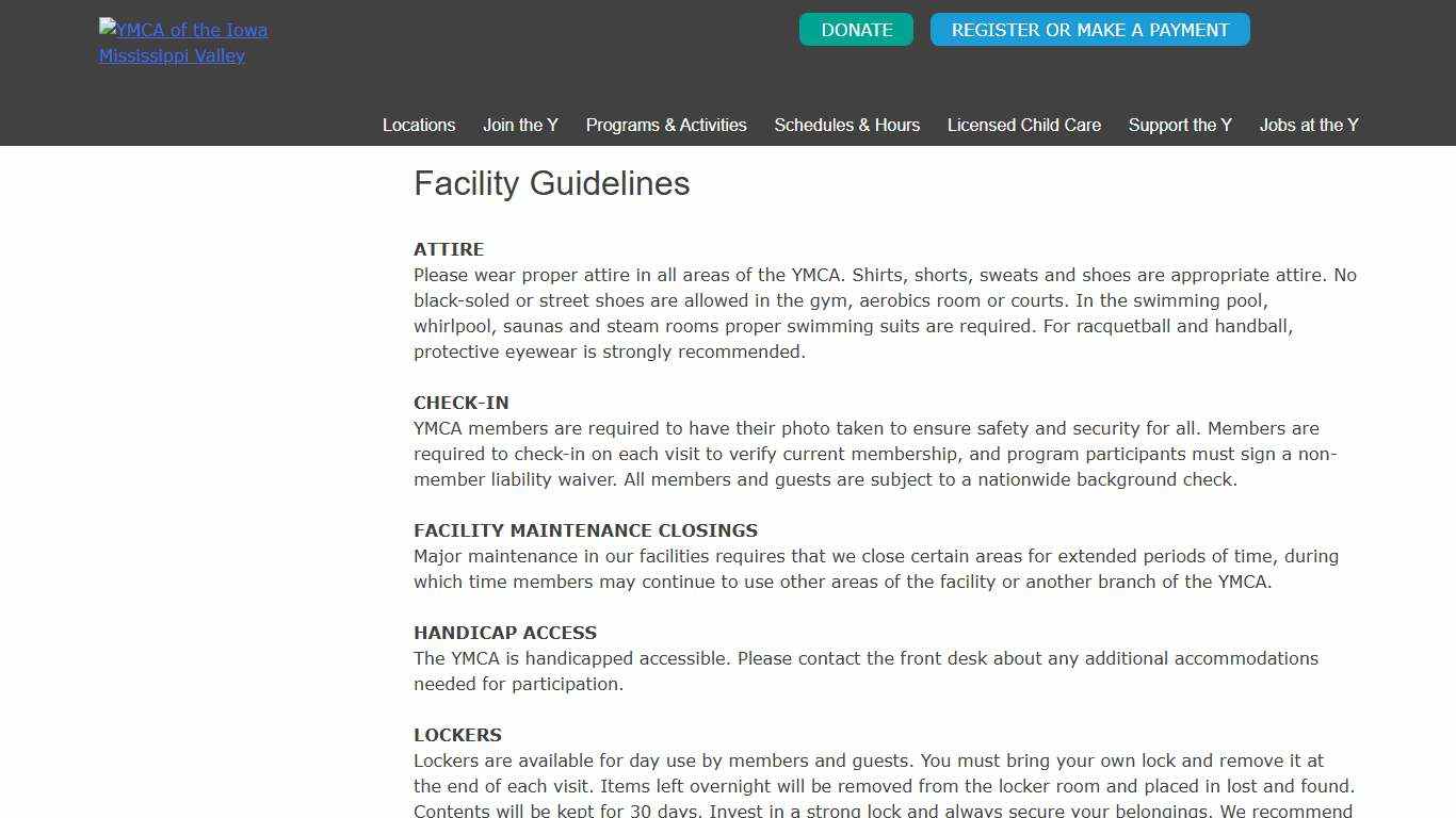 Facility Guidelines - YMCA of the Iowa Mississippi Valley