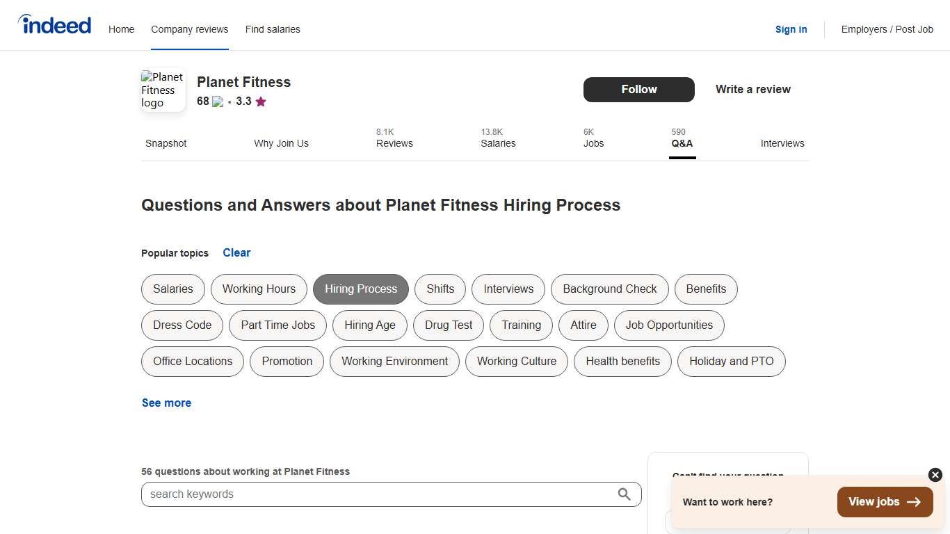 Questions and Answers about Planet Fitness Hiring Process Indeed.com